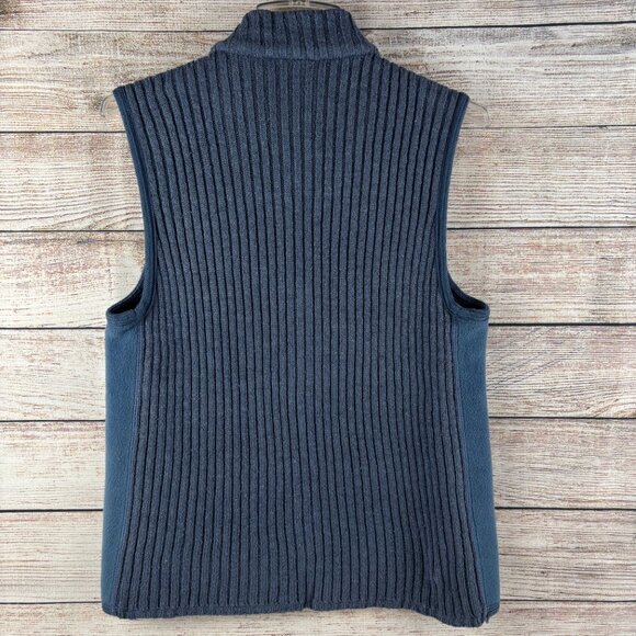 Liz Claiborne Fleece Ribbed Vest Full Zip Mock Neck Cotton Blend Blue Medium - Picture 5 of 11